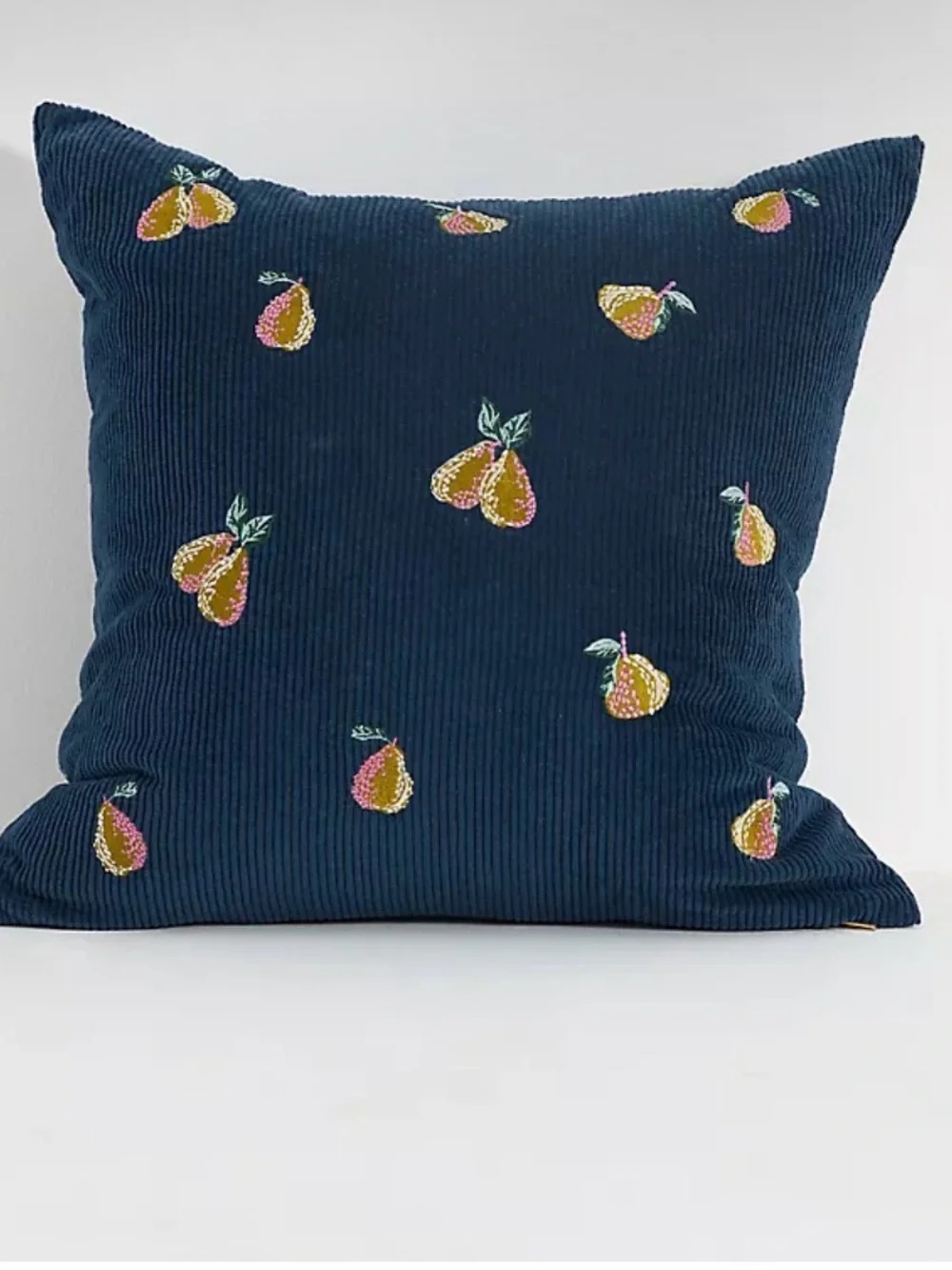 Anthropologie Navy Velvet Corduroy Embroidered Icon Pillow, Set of 2